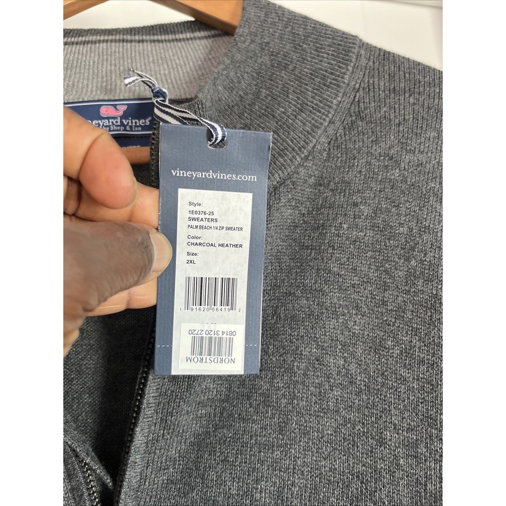 Vineyard Vines Cotton Cashmere Heather  Gray quarter zip sweater 2XL Preppy New - Picture 8 of 10
